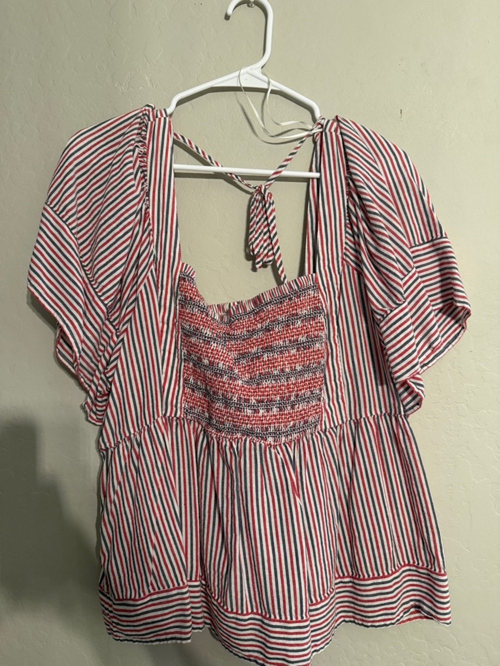 Old Navy Red, White & Blue Smocked Square-Neck Stripe Tunic